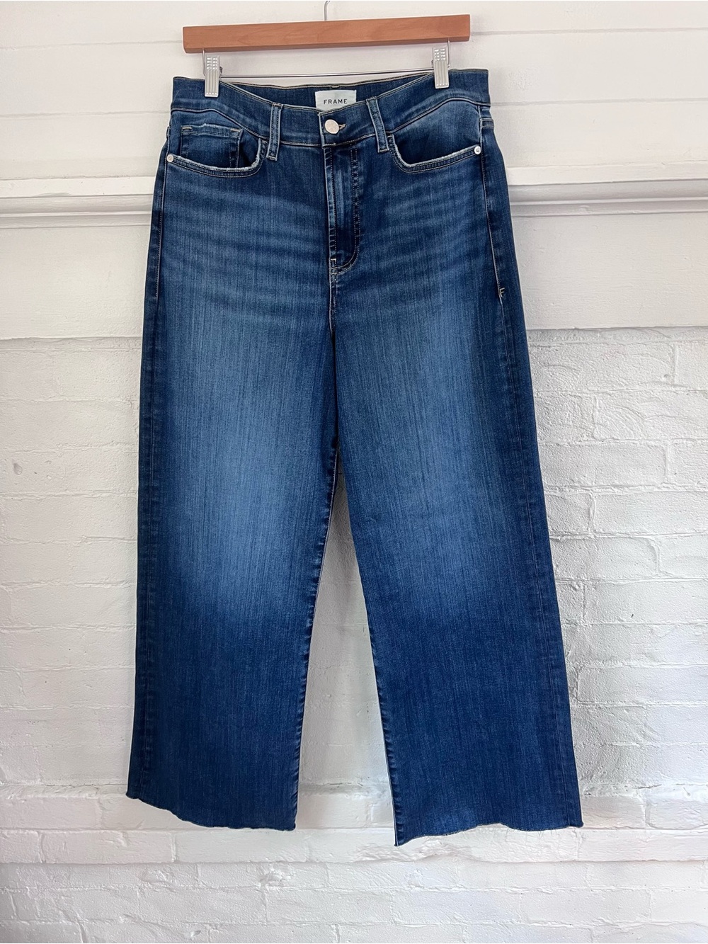 Fram Le Slim Palazzo Jeans Lupine Wide Leg Raw Hem Denim Size 30 - Picture 3 of 13